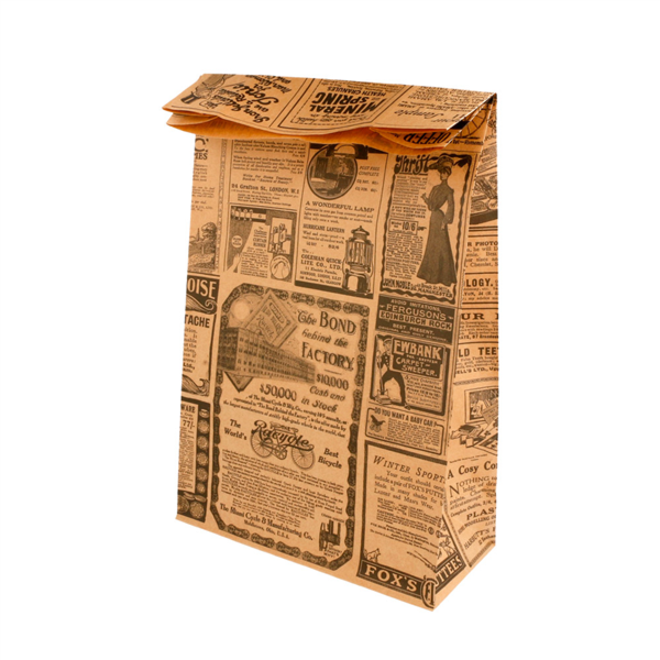 Kraftpapiertüte im Zeitungsdesign, ohne Henkel, 1000 Stück - Verpackmal