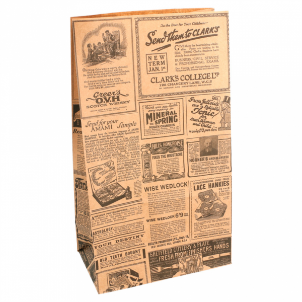 Kraftpapiertüte im Zeitungsdesign ohne Henkel, groß,  1000 Stück - Verpackmal