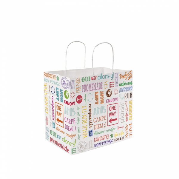 Weiße Papiertüte mit farbigem Dekor, zwei Größen, 250 Stück - Verpackmal